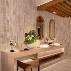 Shower, rainfall showerhead, eco-friendly toiletries, hair dryer