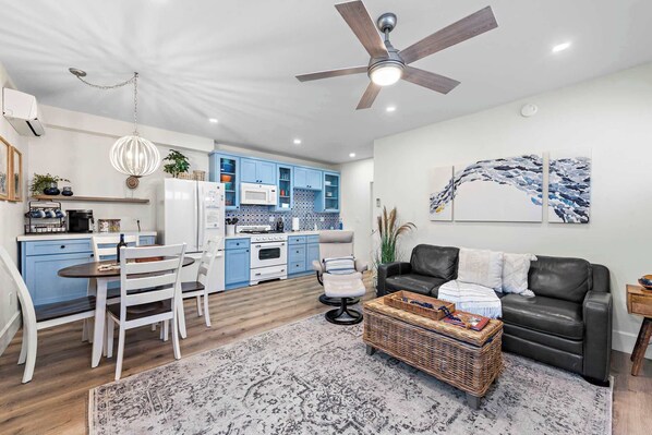 TV, fireplace, DVD player, books