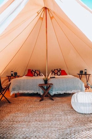 Tent, 2 Twin Beds, Shared Bathroom | Bed sheets - Olympic Glamping (Port Angeles)