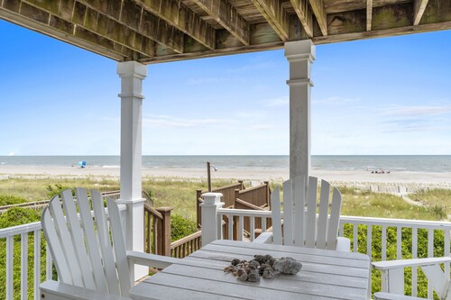 Rainbow's End, Ocean front home with private heated pool and elevator at Holden Beach