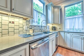 Fridge, microwave, stovetop, dishwasher - Elegant Raleigh Home w/ Porch, Walk Downtown! (Raleigh)