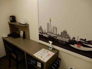 Desk, free WiFi, bed sheets