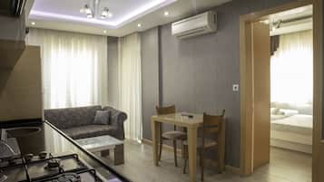 1 bedroom, Egyptian cotton sheets, premium bedding, blackout curtains