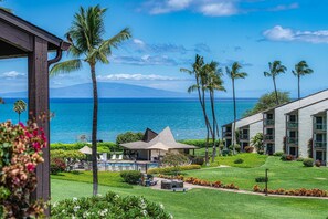 A resort with a pool, palm trees, and a view of the ocean. - Newly Remodeled Directly Across the Street from Kamaole 3 Beach (Kihei)