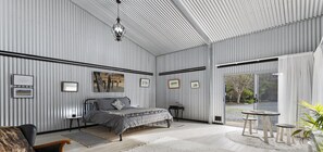 1 habitación, tabla de planchar con plancha y ropa de cama 