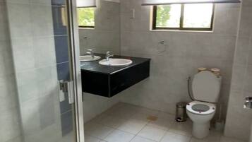 Shower, slippers, towels