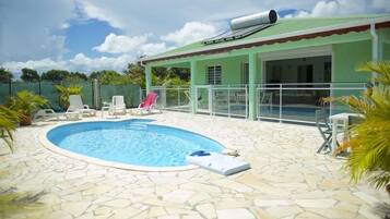 Outdoor pool, pool loungers