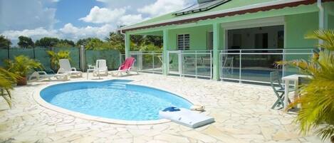 Outdoor pool, sun loungers