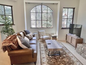 Flat-screen TV, fireplace, DVD player