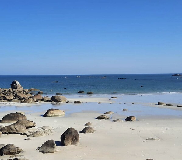 Plage, chaises longues, serviettes de plage