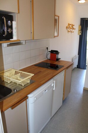 Fridge, microwave, dishwasher - Ski-in/ski-out & foot of the slopes, 6th floor, view ski slopes, balcony, tv, ski locker, 28m² (Le Dévoluy)