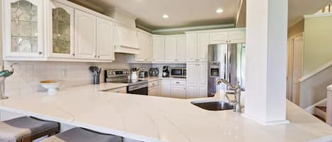 Fridge, microwave, oven, dishwasher