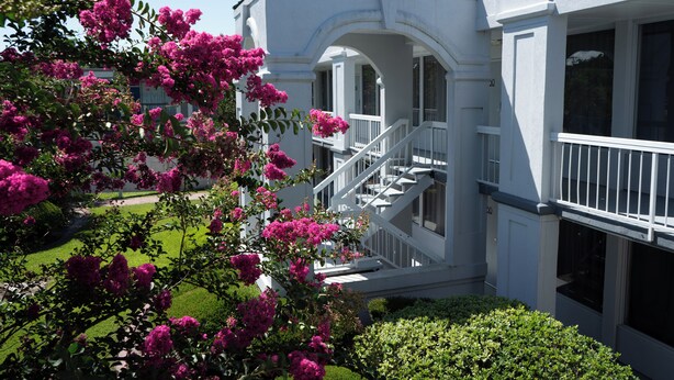 A white building with a green roof, a covered porch, and a staircase leading to a balcony. - Oneway Savannah (Savannah)