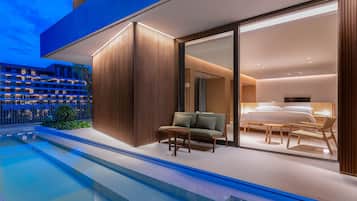 Suite estudio Confort, 1 cama de matrimonio grande, vistas al jardín | 1 dormitorio, edredones de plumas, minibar y caja fuerte