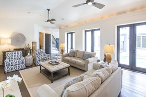 TV, fireplace, DVD player, video library