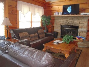 Smart TV, fireplace, video games, DVD player