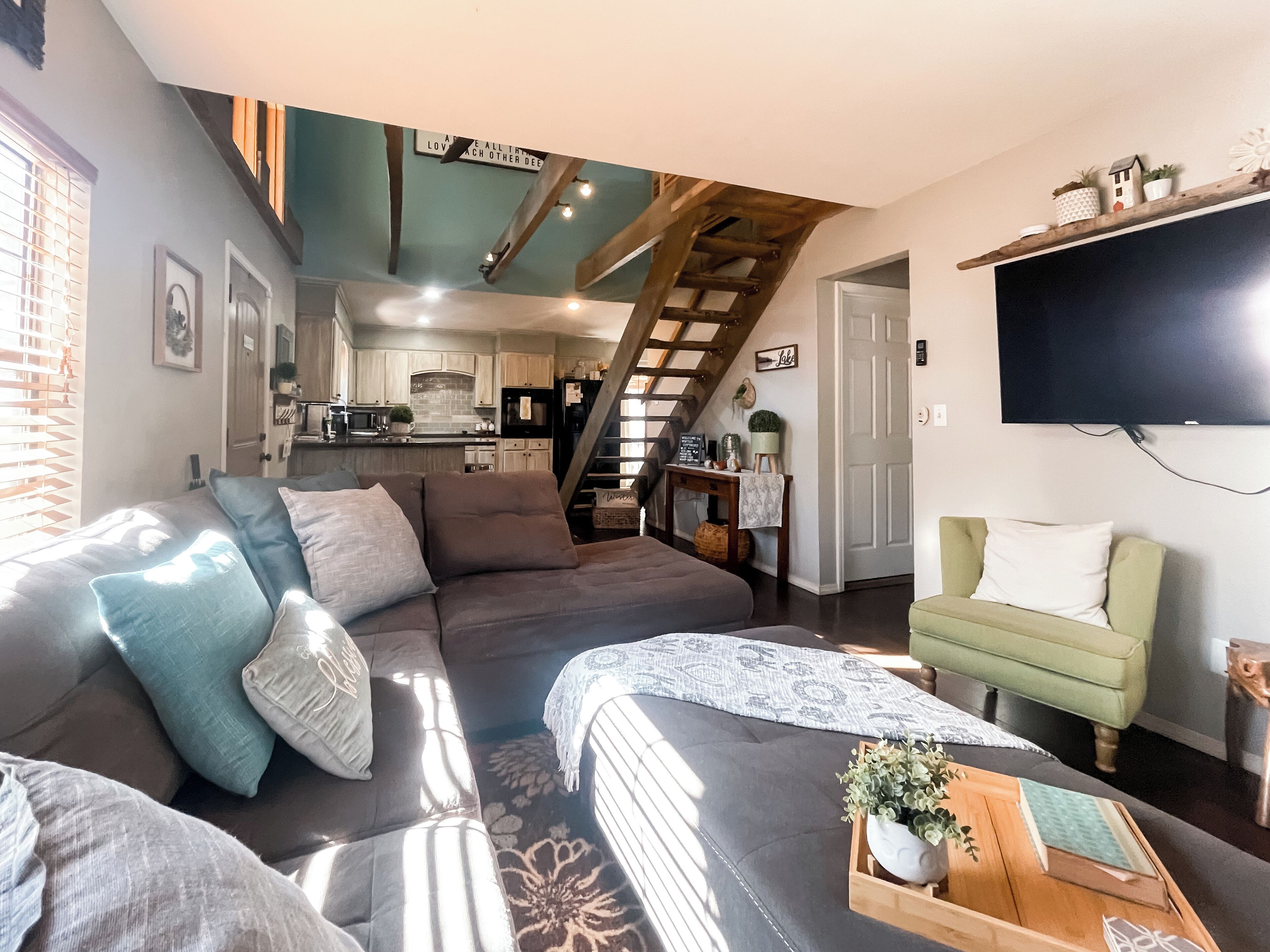 智能电视、壁炉、DVD 播放器、书