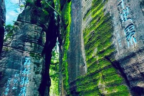 A rock formation with inscriptions. - Yongshun Minzu Hotel (Yongshun)
