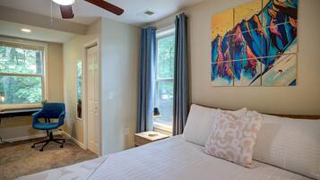 5 bedrooms, memory foam beds, desk, iron/ironing board