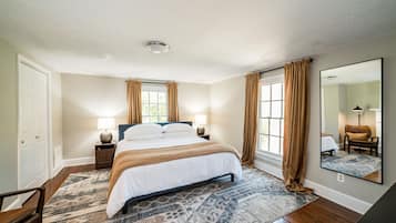 2 bedrooms, desk, blackout curtains, iron/ironing board