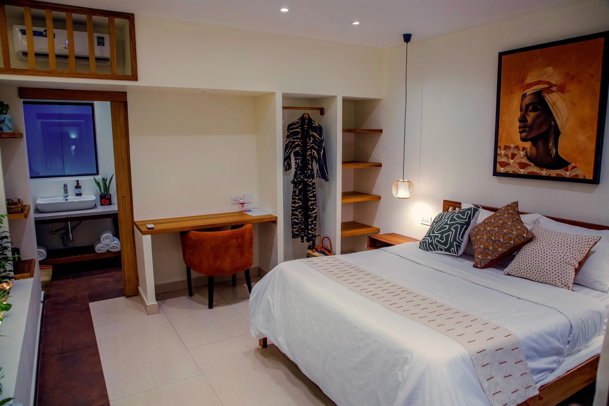 Individually decorated, individually furnished, desk, laptop workspace