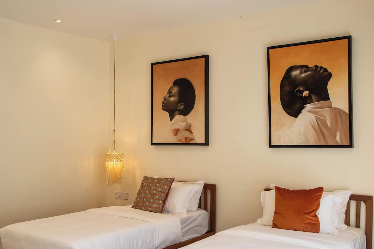 Individually decorated, individually furnished, desk, laptop workspace