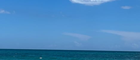 On the beach, sun loungers