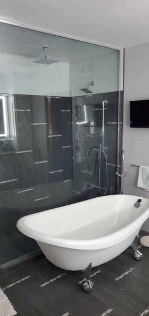 Badewanne, Haartrockner, Handtücher, Seife