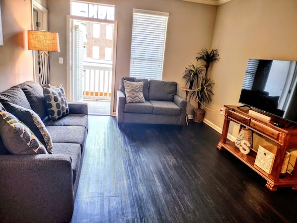 Smart TV, libri, biblioteca musicale, impianto stereo