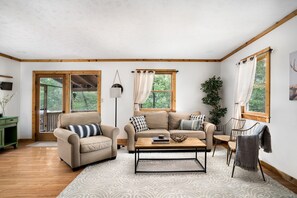 智能电视、壁炉、DVD 播放器、书