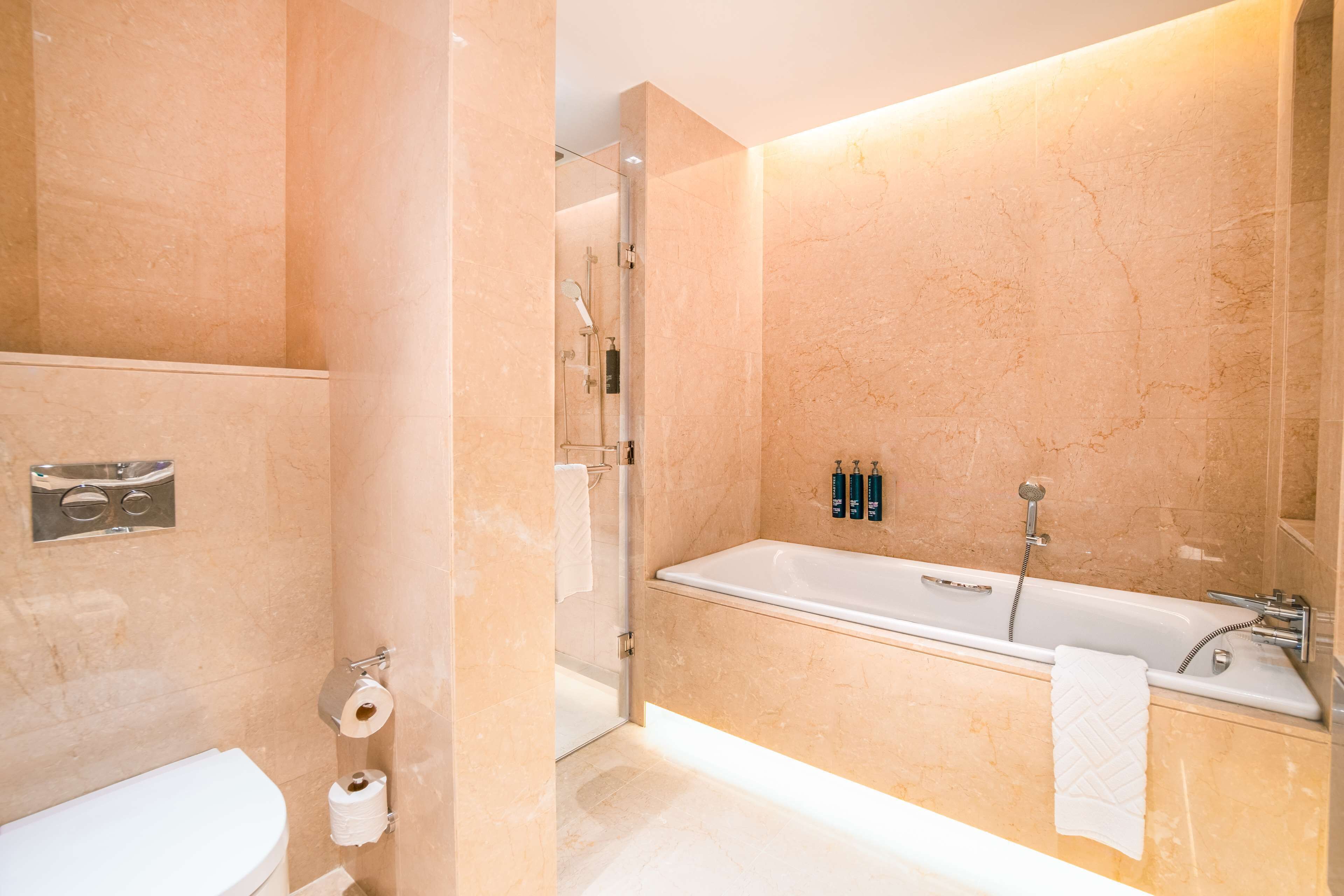 shower, rainfall showerhead, free toiletries, hair dryer