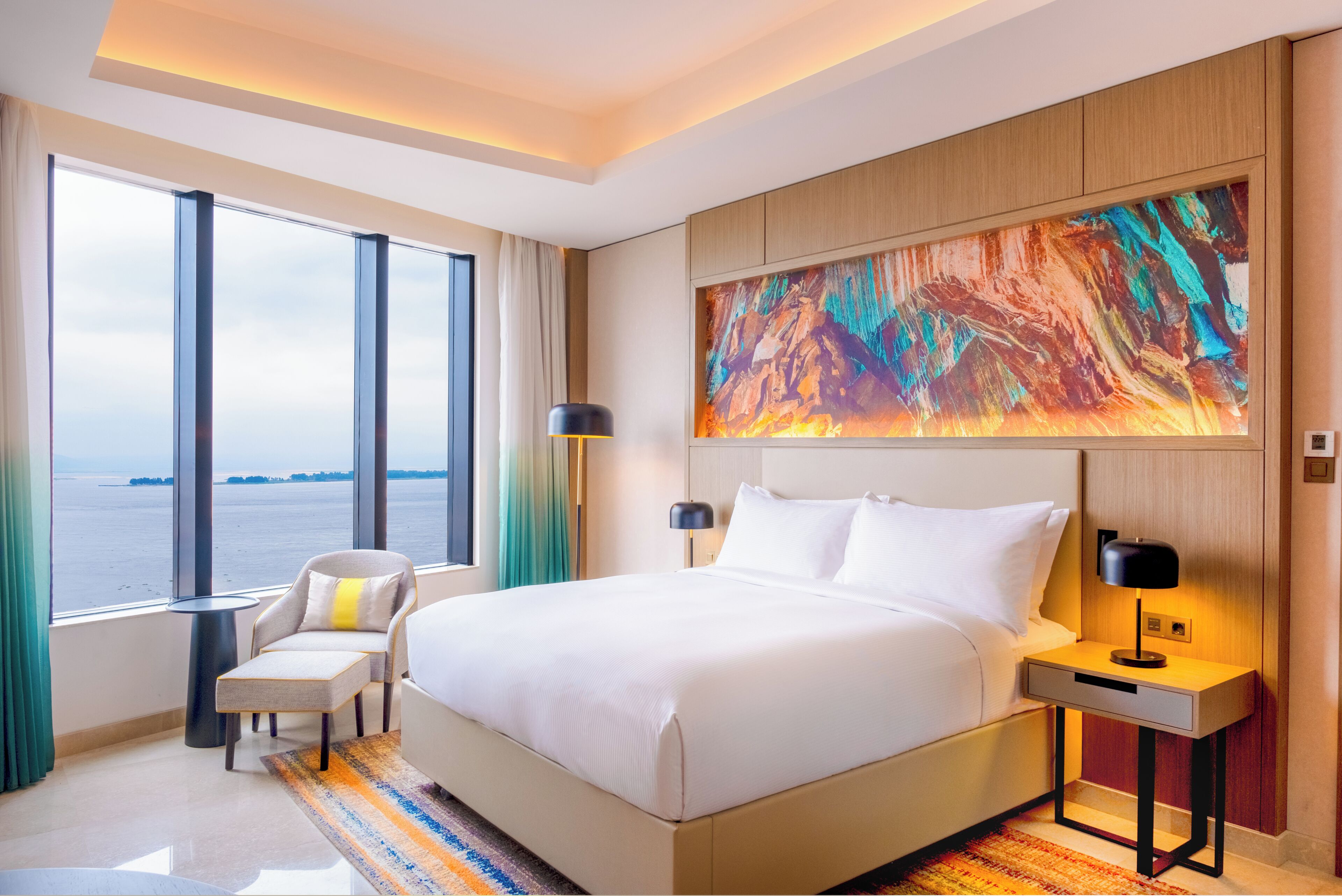 Phòng Suite dành cho gia đình, 1 giường cỡ king, phòng thông nhau, quang cảnh sông | Bộ trải giường bằng vải cotton Ai Cập, bộ đồ giường cao cấp 