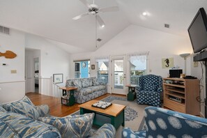 TV, fireplace, foosball