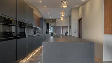 Appartement Deluxe | Cuisine privée | Grand réfrigérateur, micro-ondes, four, plaque de cuisson