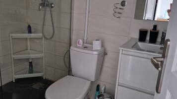 Dusche, Haartrockner, Seife, Toilettenpapier