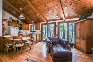 TV, fireplace - Stepaway Vacation Rentals- Schneider Cabin (Sayner)