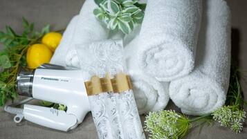 Hair dryer, towels