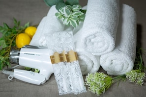 Hair dryer, towels