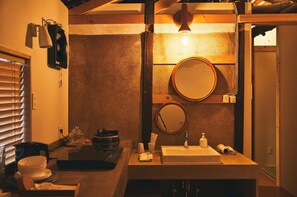 Bathroom features a sink, mirror, and countertop area with a modern faucet.