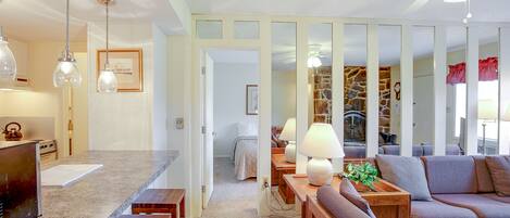 TV, fireplace, DVD player, video library