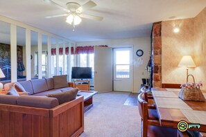 TV, fireplace, DVD player, video library