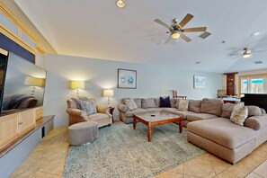 Télévision, cheminée, jeux vidéo, chaîne hi-fi