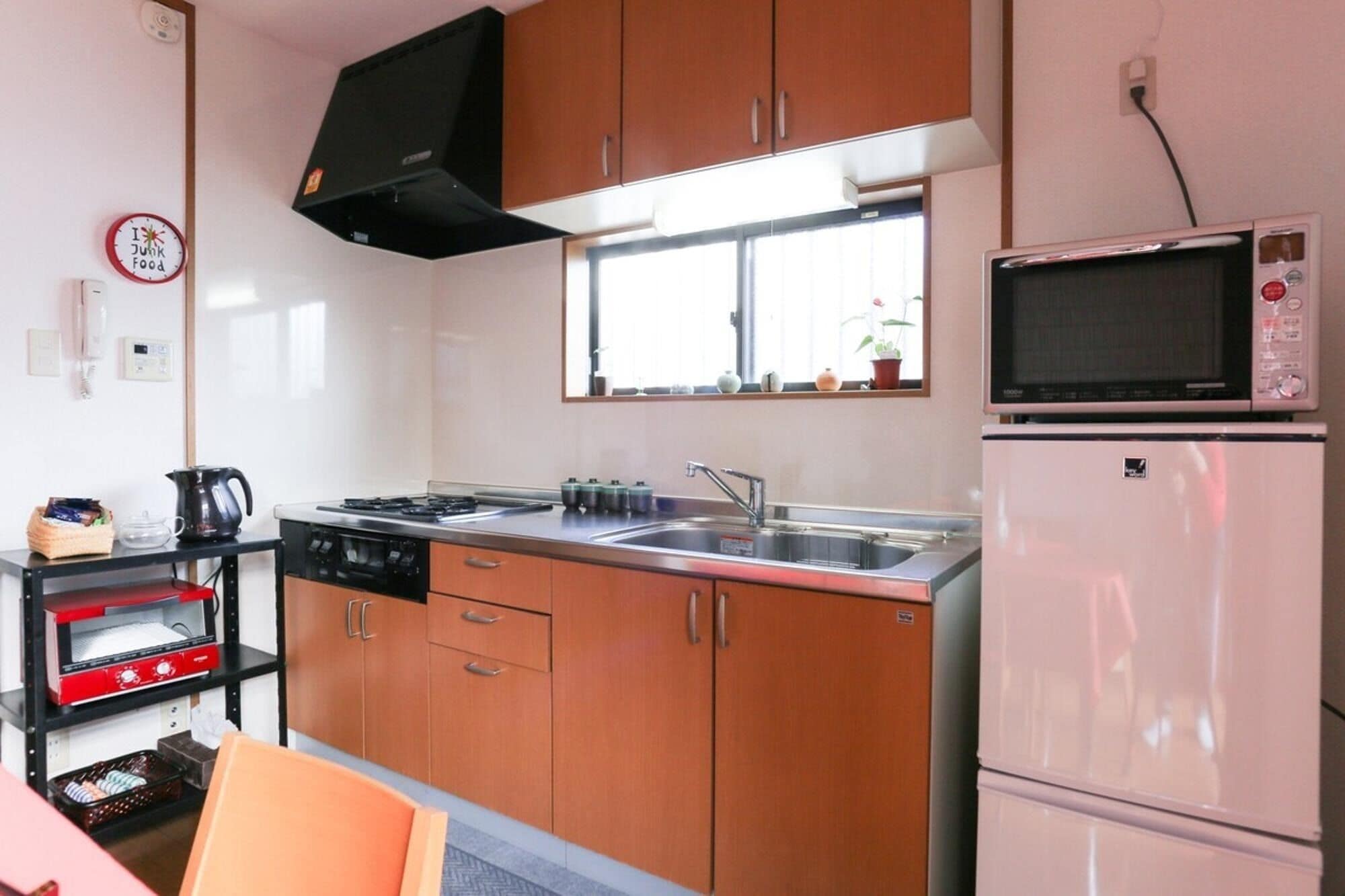 Fridge, microwave, stovetop, toaster