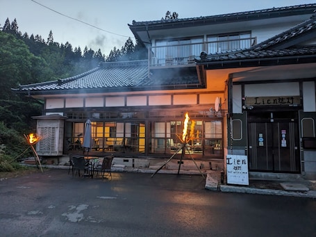 Exterior. A traditional Japanese house with a storyteller of / Tono Iwate