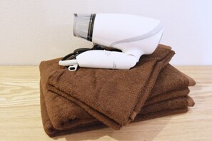 Hair dryer, towels