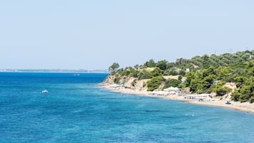 In StrandnĂ€he, LiegestĂŒhle, Sonnenschirme, StrandtĂŒcher
