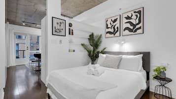 1 bedroom, desk, iron/ironing board, travel cot