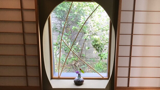 Una ventana con vista a la vegetación.