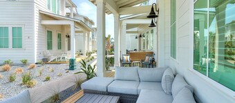 Sunny house by the beach with pool, adorned modern furnishings & balcony seating