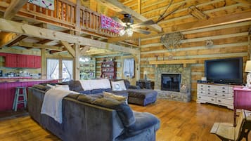 TV, fireplace, video games, DVD player